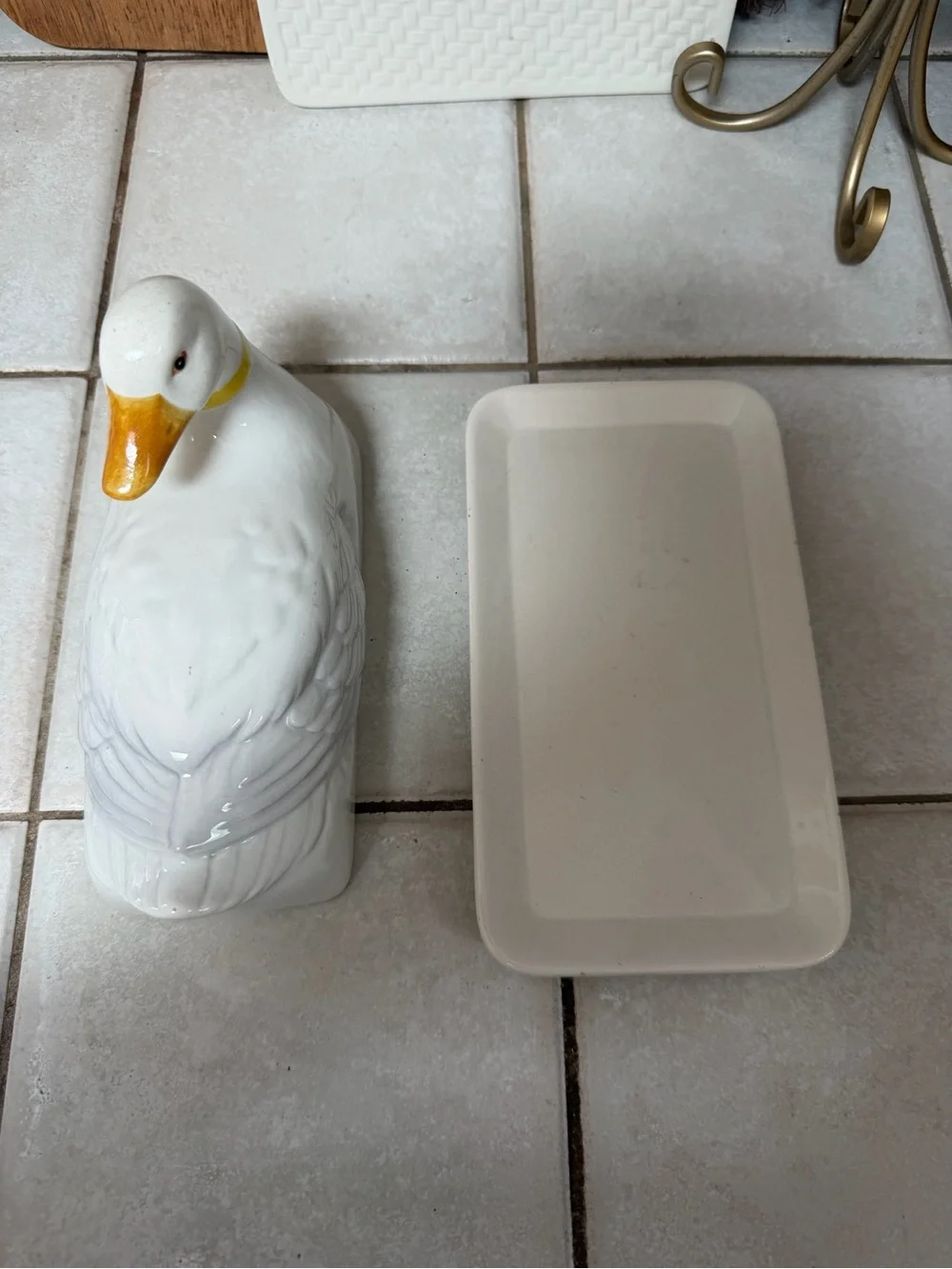 Vintage Duck Goose Butter Dish Ceramic White Made in Japan Otagiri